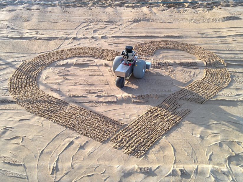 The laser-based positioning system allows the BeachBot to draw accurately down to the millimeter.