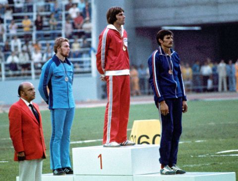 Jenner receives an Olympic gold medal on July 30, 1976. 
