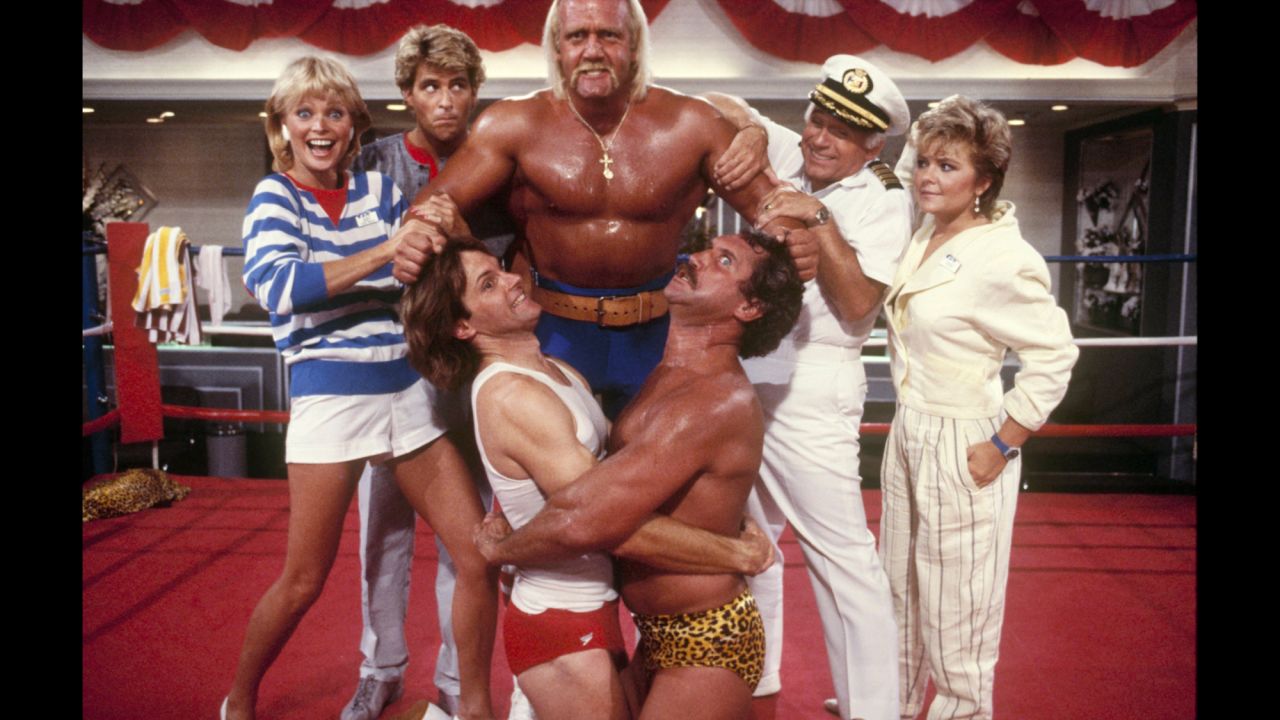 Jenner, lower left, appears in a 1986 episode of "Love Boat" featuring Hulk Hogan and Tim Rossovich. 