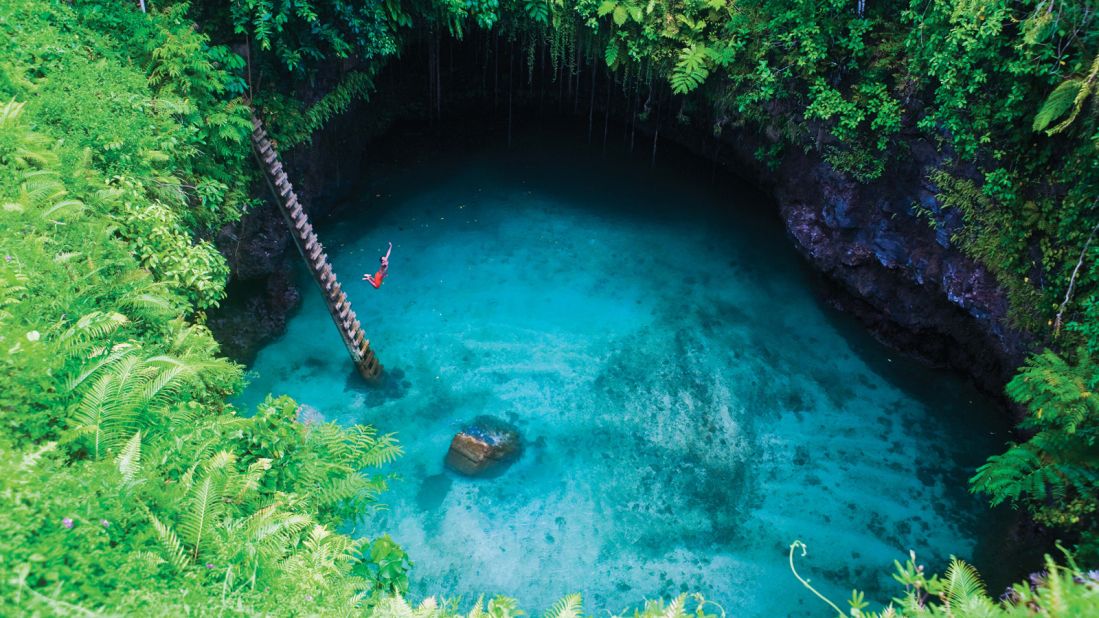 Samoa's 30-meter-deep To Sua Ocean Trench can be accessed by a very steep ladder. "Not for the faint-hearted," Caroline W from Dubai writes on TripAdvisor.
