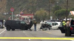 A screen grab from CNN affiliate KABC video showing the scene of the crash on Saturday, February 7.