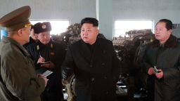 This undated picture from North Korea's state media on February 8, 2015 shows North Korean leader Kim Jong Un  inspecting the October 3 Dockyard under Korean People's Army Navy Unit 597 at undisclosed place in North Korea.