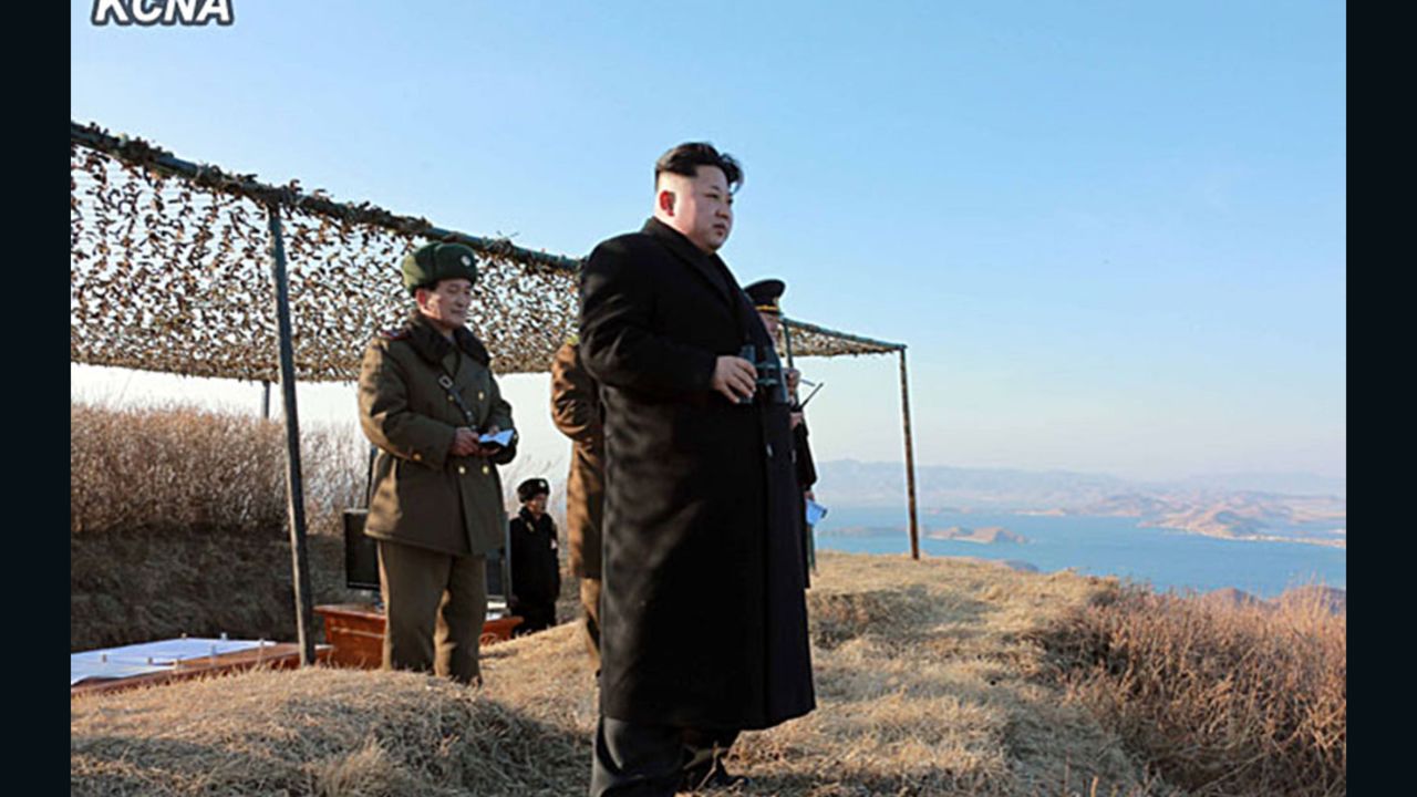 North Korean leader Kim Jong Un inspects the test-firing of a new type of "anti-ship rocket."