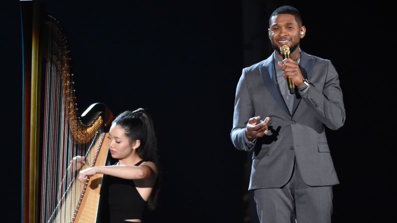 Usher, backed by a harp, sings Stevie Wonder's "If It's Magic."