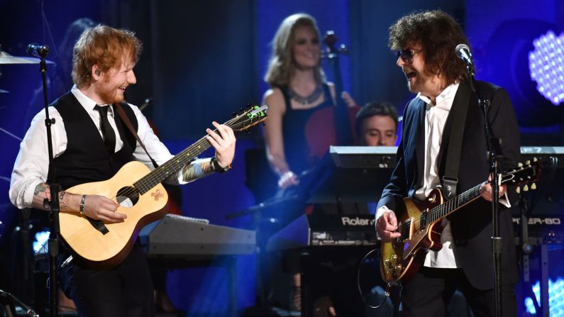 Ed Sheeran plays guitar with Jeff Lynne and the Electric Light Orchestra for "Mr. Blue Sky."