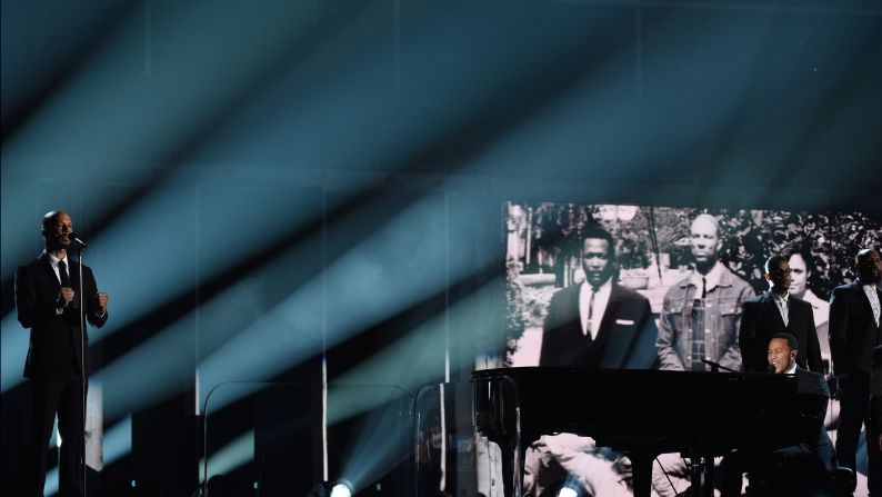 Common and John Legend perform their song "Glory" to close out the 57th annual Grammy Awards on Sunday, February 8. The song, from the movie "Selma," recently won a Golden Globe for Best Original Song.
