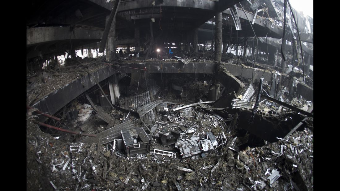 Rubble and debris cover the airport in Donetsk on Wednesday, January 21.