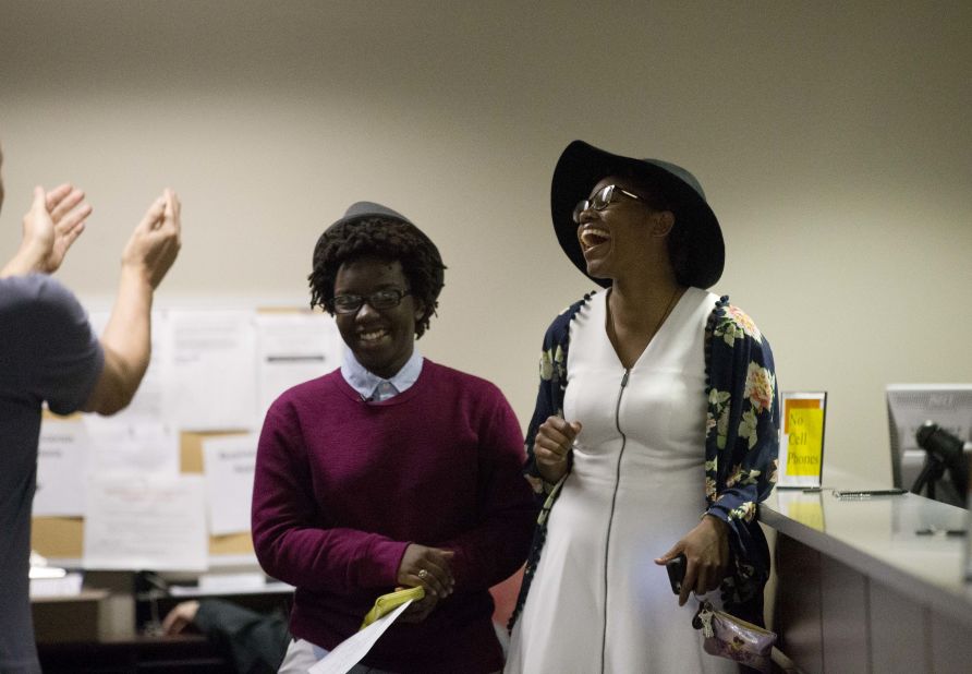 Shante Wolfe, left, and Tori Sisson become the first same-sex couple to file their marriage license in Montgomery, Alabama, on February 9, 2015. However, seven months after the U.S. Supreme Court ruling legalizing such nuptials nationwide, Alabama <a href="http://www.cnn.com/2016/01/06/politics/roy-moore-alabama-supreme-court/" target="_blank">Chief Justice Roy Moore</a> directed probate judges in his state to enforce the ban on same-sex marriage. Gay rights organizations swiftly denounced Moore's January 6, 2016, order.