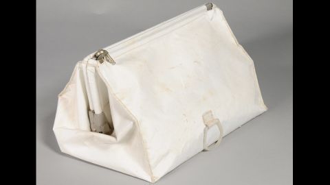 This white cloth bag, known as a McDivitt Purse, was stowed in the Lunar Module during the Apollo 11 mission. For unknown reasons, Armstrong brought the bag back to Earth, despite the fact it was supposed to remain on the moon's surface. Unbeknownst to all, it remained in Armstrong's closet until he died in 2012. It has now been donated to the Museum by Armstrong's family.