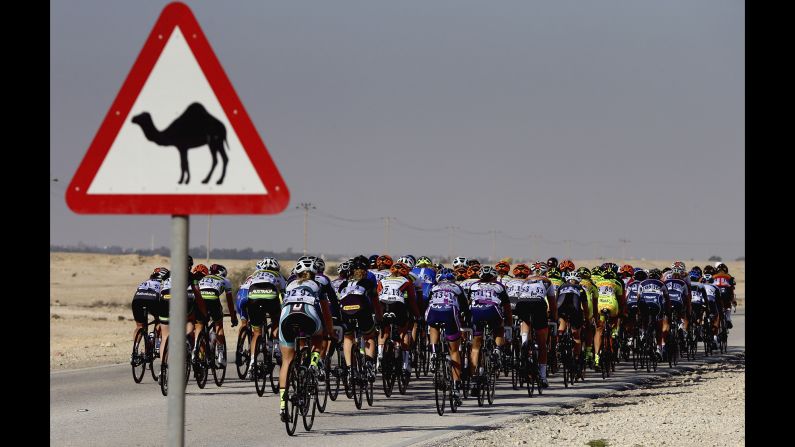 Cyclists compete in Stage 3 of the Ladies Tour of Qatar on Thursday, February 5.