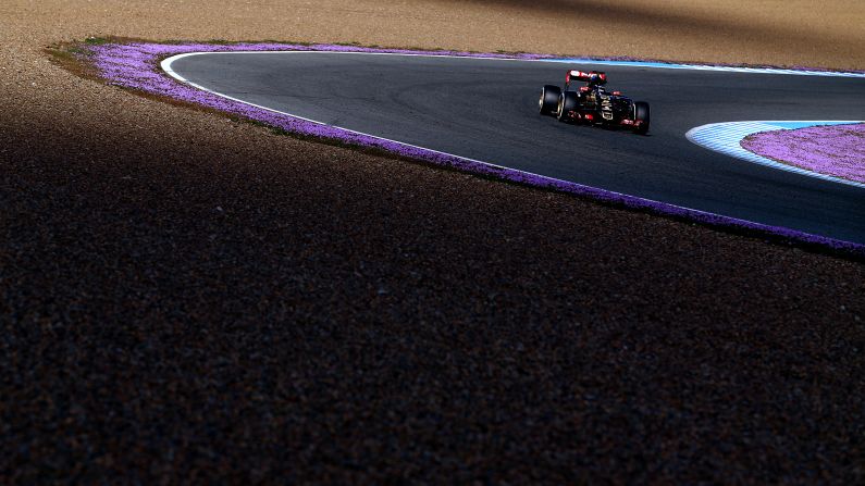 Formula One driver Romain Grosjean tests his Lotus in Jerez de la Frontera, Spain, on Wednesday, February 4.