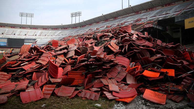 A pile of stadium seats sits inside San Francisco's Candlestick Park on Wednesday, February 4. The stadium's demolition is under way and expected to take three months to complete.