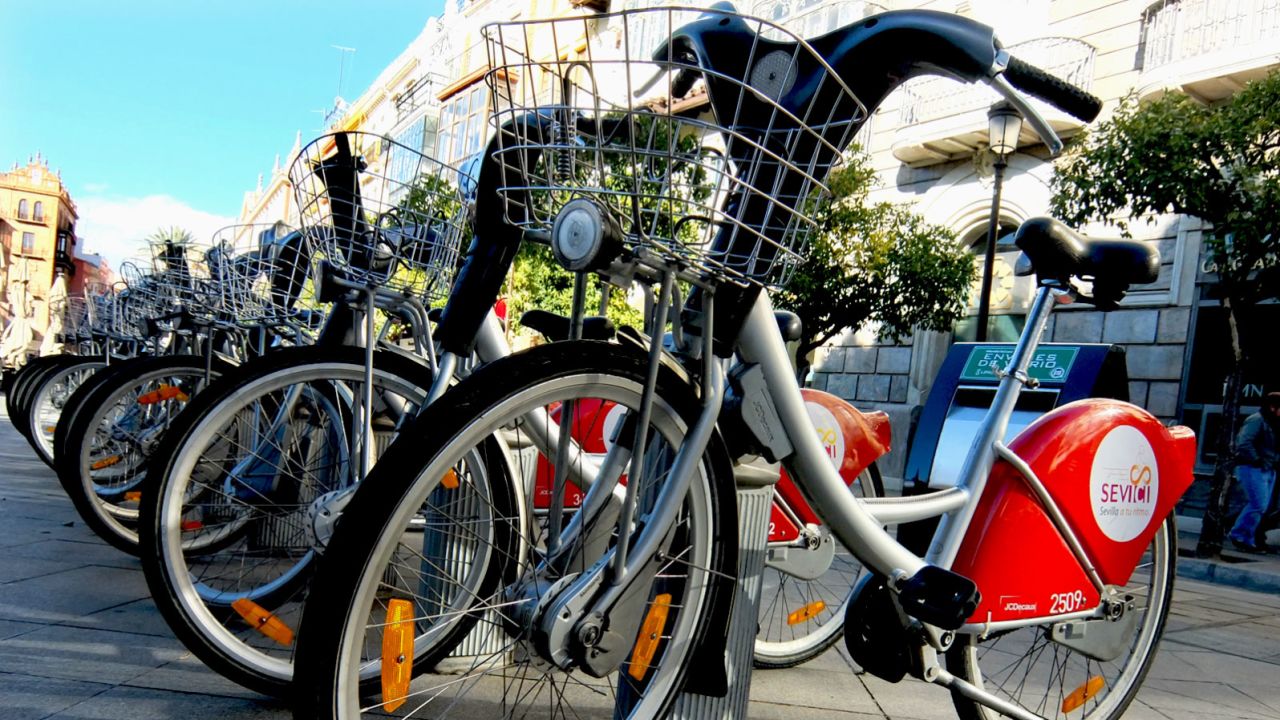 Seville Sevici bike hire scheme offers 600 bikes from 260 docking stations around the city. 