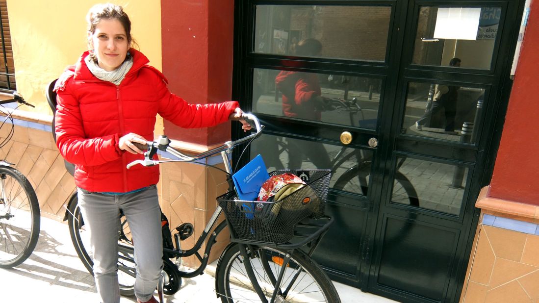 Computer programer Marta Becerra, 32, has been carrying her two-year-old son on the back of her bike since he was eight months old. "Cycling here is really good," she says. "But sometimes on the roads the cars don't respect you."