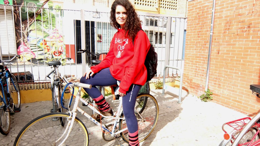 Freelance journalist and yoga teacher Candela Gonzalez, 31, has been a cyclist in Seville for 15 years. "You can enjoy the sun on your face while getting around," she says. "There is a security problem. I've had five or six bikes stolen. Even this one was taken, but I found her on sale at a market and demanded her back. I don't want to lose her again, I love her so much."