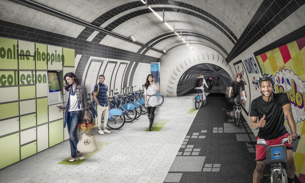 The London Underline concept seeks to transform the city's disused metro tunnels into a network of underground pathways for pedestrians and cyclists. London has 250 miles (400km) of metro tunnels and 18 "ghost" tube stations which are not used.