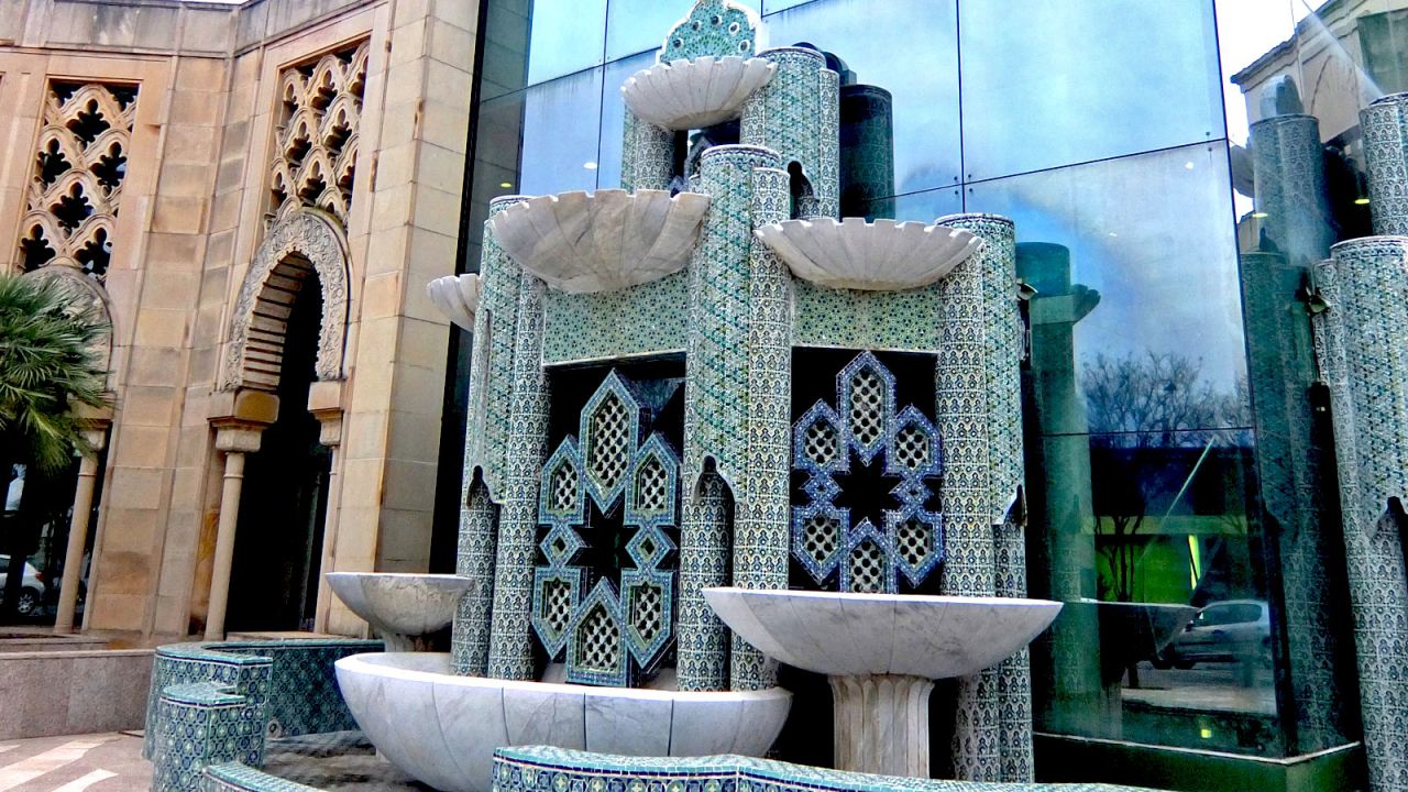 Now a cultural center, Morocco's pavilion features elaborate Islamic designs. It was still under construction as the Expo opened, giving visitors a chance to see traditional craftsmen in action.