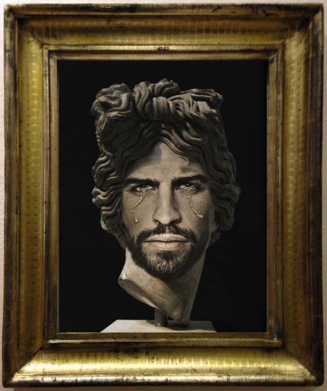 Aside from the auction, there are other football artworks on display at Sotheby's, including Francesco Vezzoli "Portrait of Gerard Pique as Apollo del Belvedere."
