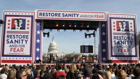 In 2010, Stewart and fellow Comedy Central host Stephen Colbert hosted the Rally to Restore Sanity and/or Fear on the National Mall in Washington. The event was attended by thousands and featured a mock debate and musical guests. 