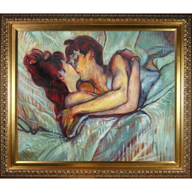 <strong>"In Bed: The Kiss" by Henri de Toulouse-Lautrec (1892)</strong> This post-Impressionist painting by Toulouse-Lautrec<strong> </strong>captures a moment of unadulterated passion between two women. It's one of several images he painted of same-sex intimacy, as he documented the lives of workers in Parisian brothels. It's an interesting and quiet departure from his commercial Moulin Rouge posters, which elevated advertising into art.