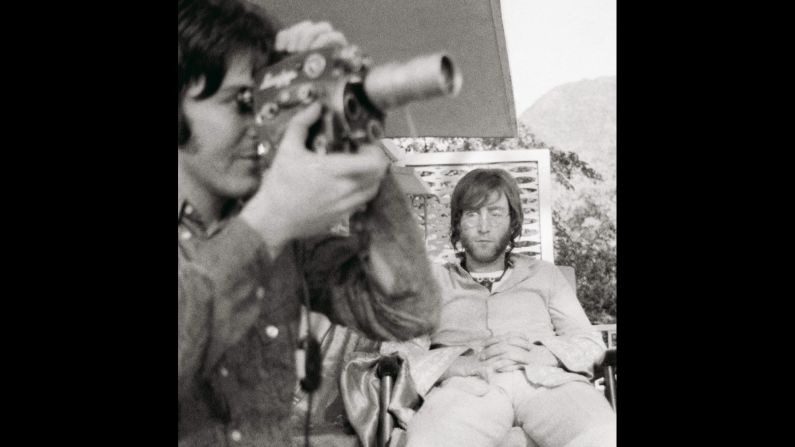 McCartney is captured here recording his experiences in Rishikesh on a Super 8 Camera.