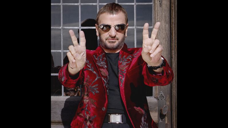 Starr flashes peace signs during a publicity photo-shoot for his upcoming summer tour with The All Starr Band in 2000.
