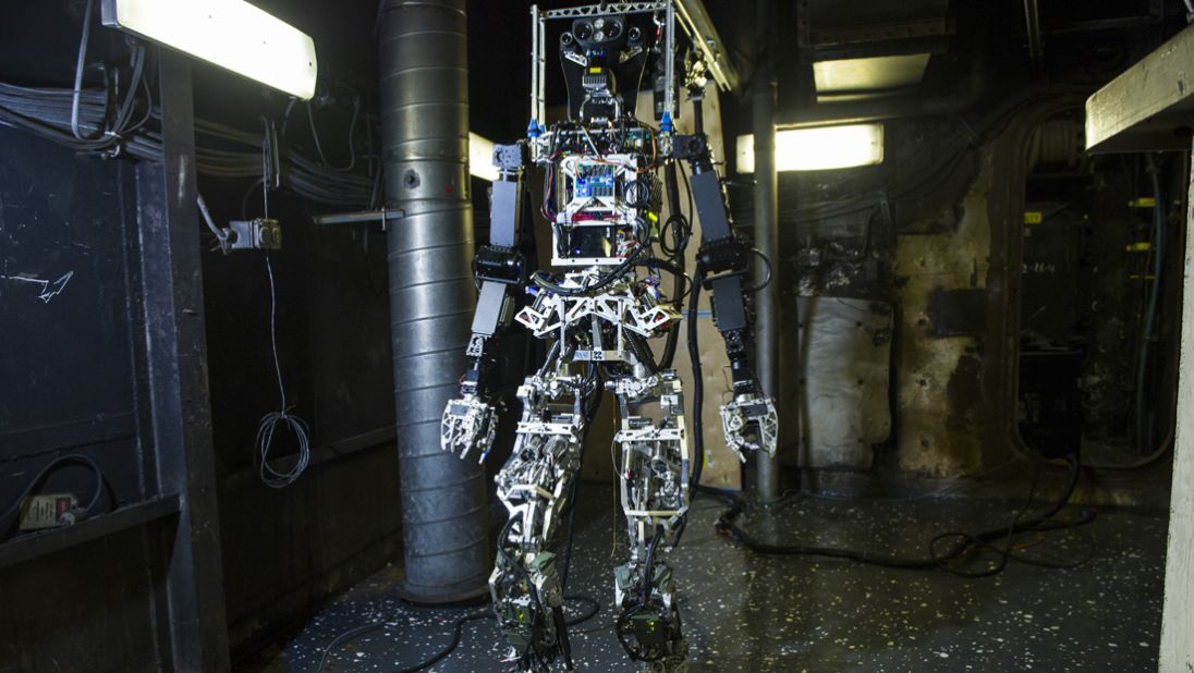 SAFFiR (Shipboard Autonomous Firefighting Robot) stands 5 feet 10 inches and weighs 143 pounds. The unique mechanism design on the robot equips it with super-human range of motion to maneuver in complex spaces. 