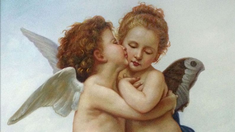 <strong>"Cupid and Psyche as Children" by William-Adolphe Bouguereau (1890)</strong> Known colloquially as "The First Kiss," this painting depicts Cupid, the Greek god of love and affection, with Psyche, the goddess of the soul. The painting, by William-Adolphe Bouguereau, is an allegory of love triumphing over obstacles.