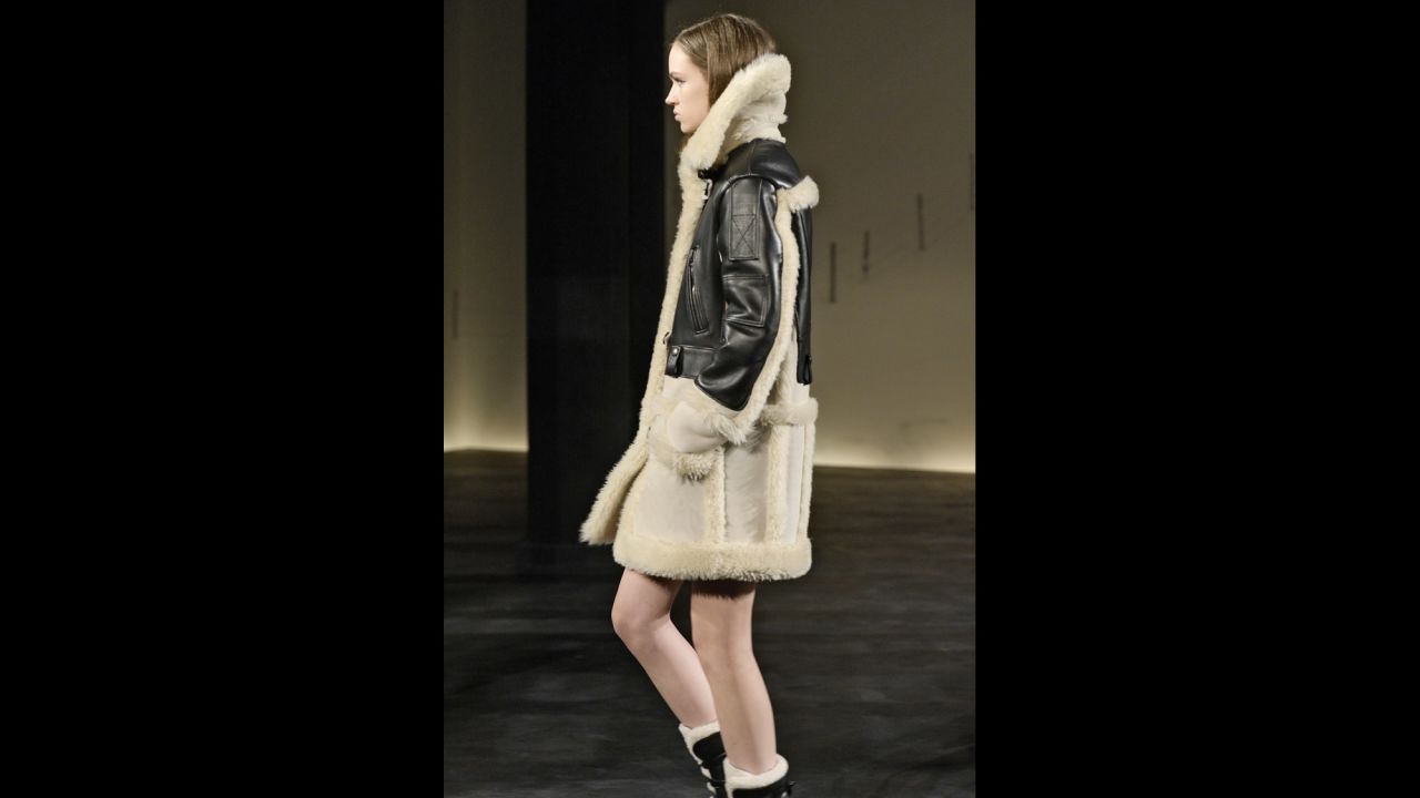Coach favored shearling coats and moto boots for fall.