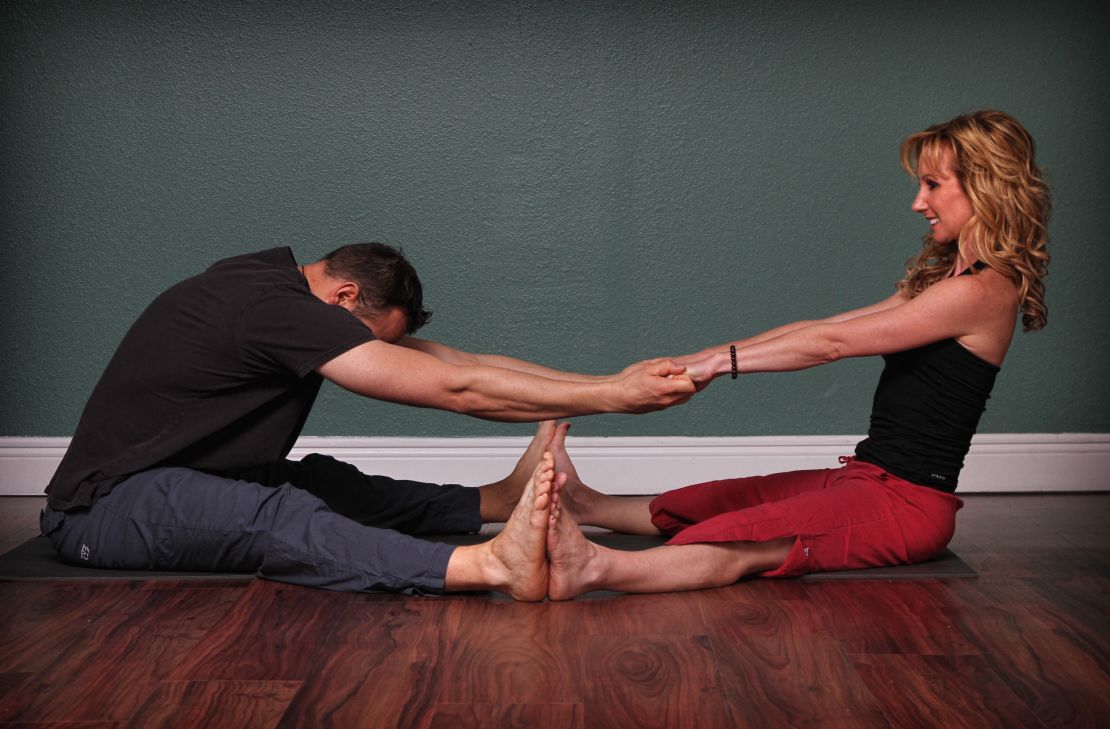 This move releases adductors (inner thighs) and hamstrings, and it strengthens core muscles along the way.