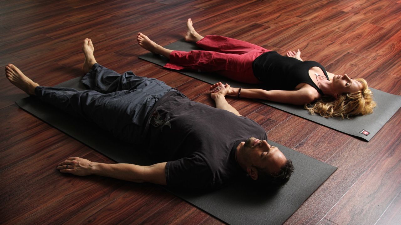 "Savasana" means corpse pose in Sanskrit and is the standard final relaxation position in most yoga practices. 