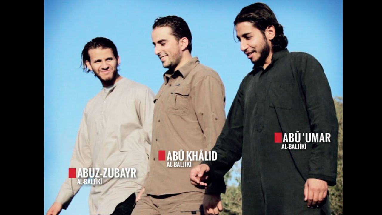 This ISIS picture shows Abdelhamid Abaaoud, right, and two ISIS recruits.