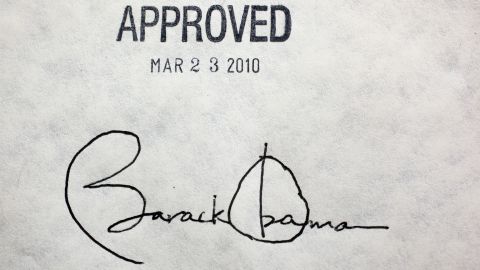 Obama's signature on the Affordable Care Act is seen at the White House in March 2010.