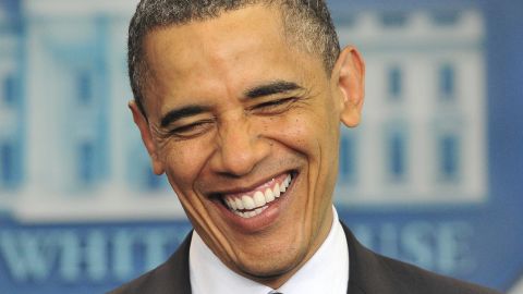 Obama laughs as he makes a statement on his birth certificate in April 2011. Obama said he was amused over conspiracy theories about his birthplace, and he said the media's obsession with the "sideshow" issue was a distraction in a "serious time."