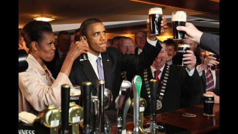 Obama enjoys a pint of Guinness in his ancestral home of Moneygall, Ireland, in May 2011.