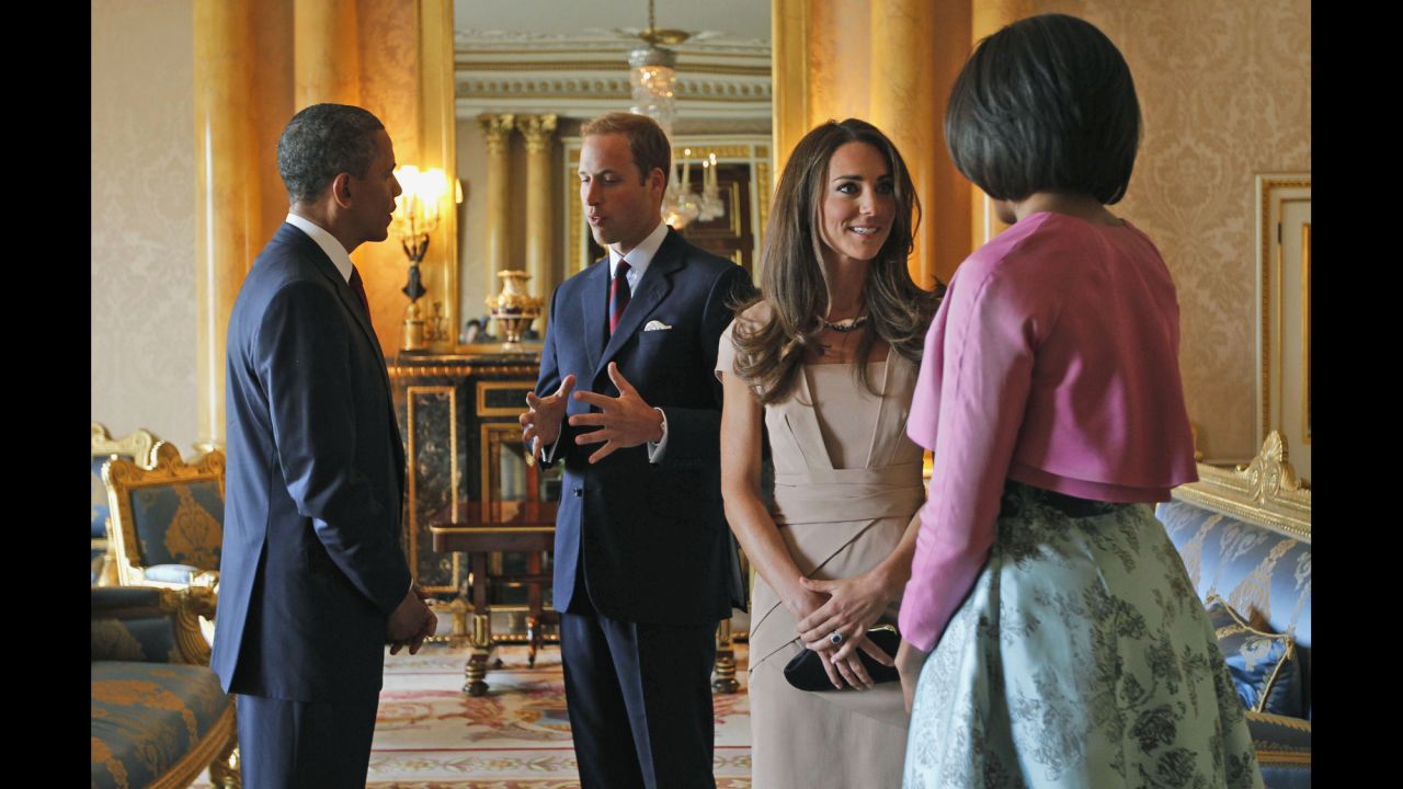 Obama and the first lady meet with Britain's Prince William and Catherine, Duchess of Cambridge, at Buckingham Palace in May 2011. 