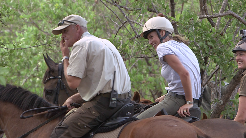 Philip Kusseler (left) took CNN's Winning Post presenter, Francesca Cumani into the African bush on a recent shoot. Kusseler, who runs the Wait A Little safari business in South Africa, has a range of breeds in his stable including former thoroughbred racehorses.