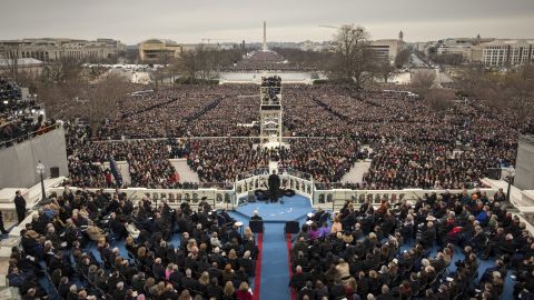 Hundreds of thousands gather at the U.S. Capitol building as Obama is inaugurated for his second term on January 21, 2013. 
