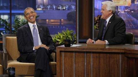Jay Leno interviews Obama on "The Tonight Show" in August 2013.