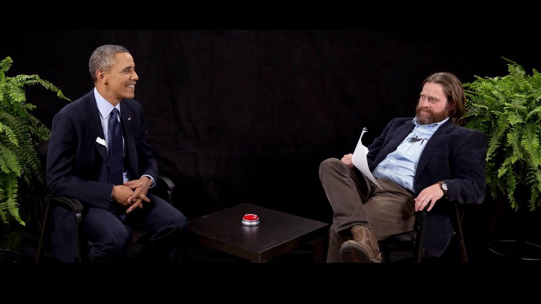 Actor and comedian Zach Galifianakis interviews Obama during his appearance on "Between Two Ferns," a digital video series with a laser focus on reaching people aged 18 to 34. The President urged young people to sign up for his new health care plan in the video posted on the website Funny or Die.