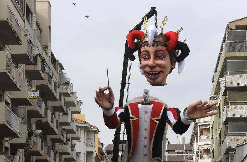 A large mannequin figure is set up in Nice, France, on February 13.