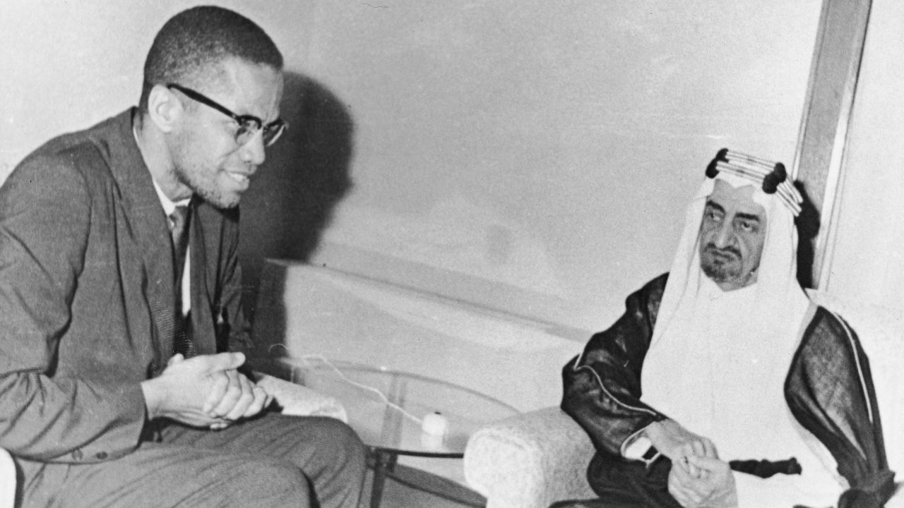 In 1964, Malcolm X made a trip to Mecca after he split with the Nation of Islam. He is seen here with Saudi Prince Faisal, who would later become king.