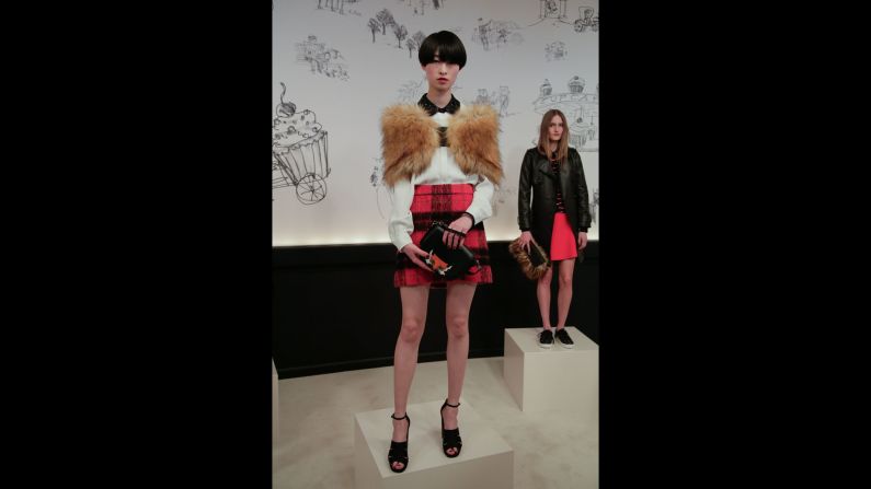 Kate Spade's chief creative officer Deborah Lloyd drew some inspiration from "Fantastic Mr. Fox," as evident in this look with a rich plaid and fox motif.