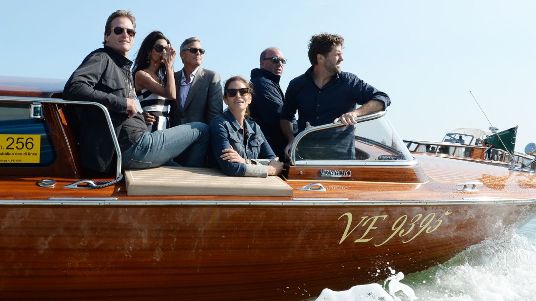 Crawford, front and Gerber arrive in Venice with Amal Alamuddin, second from left, and George Clooney in September for Clooney and Alamuddin's wedding.