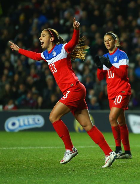 With the only goal of the game against England in a pre-World Cup friendly, Morgan scored her 50th goal for the U.S. women's team. Only 26, she went on to score once during the U.S.'s victorious campaign in Canada.