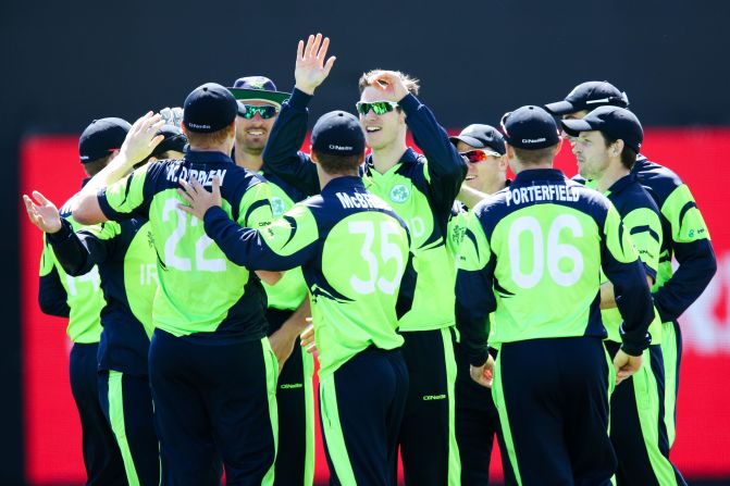 But the Irish players were all smiles at the end of their rivals' innings, given their history of run chases past the 300-mark in World Cup cricket.