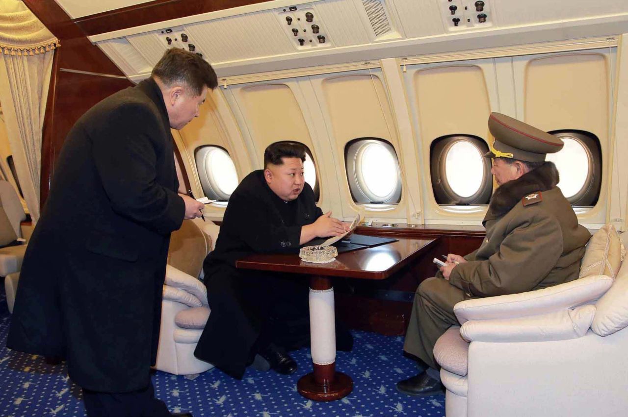 New photographs released by North Korea's Central News Agency (KCNA) on February 15 appear to show its leader inside a private luxury jet.