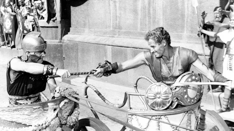 <strong>"Ben-Hur" (1960):</strong> Biblical epics were all the rage in the 1950s, and none more so than William Wyler's "Ben-Hur." The movie won a then-record 11 Academy Awards, including best picture, director (Wyler) and actor (Charlton Heston, right). The chariot scene undoubtedly helped ensure <a href="index.php?page=&url=http%3A%2F%2Fwww.afi.com%2F10top10%2Fepic.html" target="_blank" target="_blank">"Ben-Hur's" No. 2 ranking on the American Film Institute's list </a>of greatest epics.