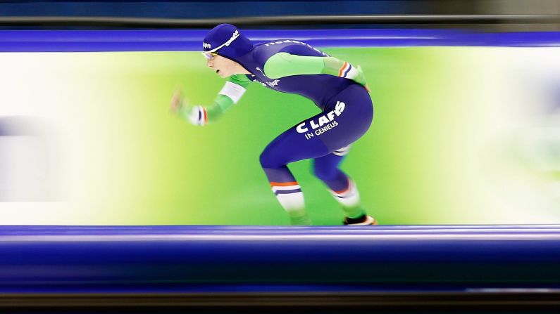 Dutch speedskater Carlijn Achtereekte competes in the 5,000 meters during the World Speedskating Championships on Friday, February 13. Achtereekte won silver in the event, which took place in Heerenveen, Netherlands.