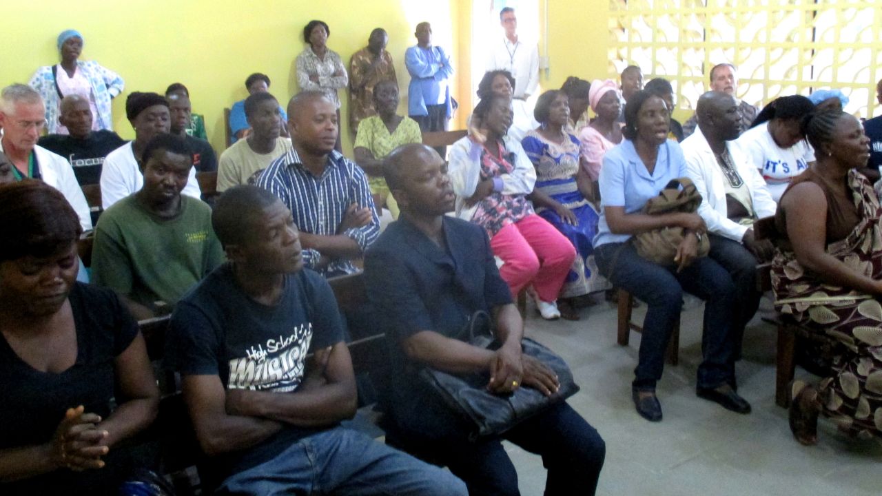 This is the inside of the chapel at ELWA Hospital, during morning devotions on Feb. 9.  ELWA was where Dr. Sacra worked during his time in Liberia.